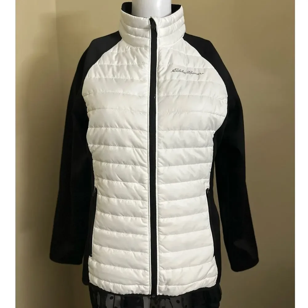 Eddie Bauer Jacket Emberlite Hybrid Zip Up Puffer White Black Womens Large - Picture 4 of 8